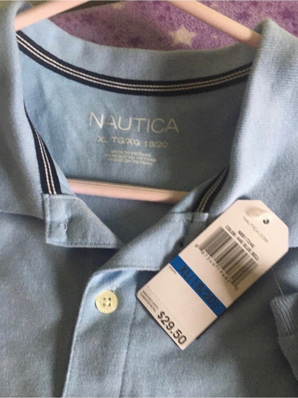 Nautica Men's Sky Blue Polo with Navy Trim